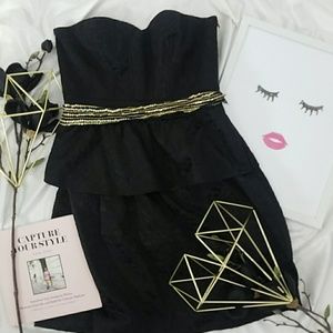 4for$25 Strapless Black Rose Brocade Peplum Dress